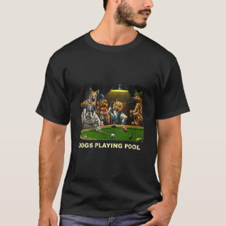 Womens Dogs Playing Pool Art Work Puppies T-Shirt
