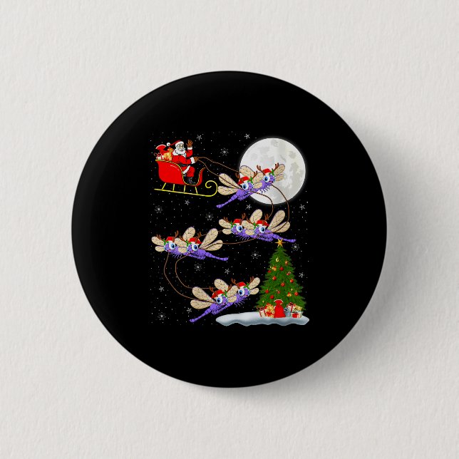 Womens Dragonfly Santa Sleigh Flying Funny Magical Button (Front)
