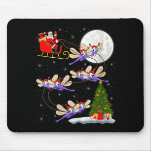 Womens Dragonfly Santa Sleigh Flying Funny Magical Mouse Pad