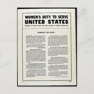 Women's Duty To Serve United States Postcard