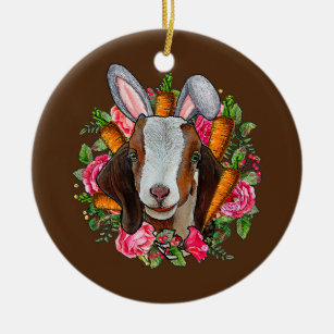 Womens Easter Bunny Goat Funny Farmer Easter Goat Ceramic Ornament