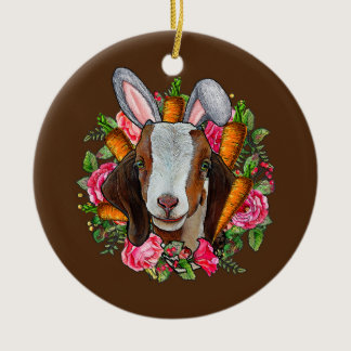 Womens Easter Bunny Goat Funny Farmer Easter Goat Ceramic Ornament
