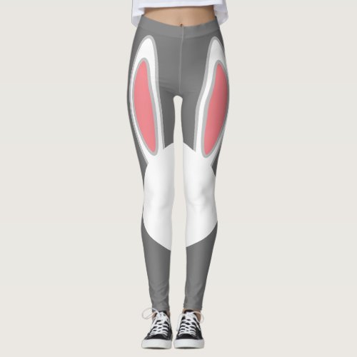 Womens Easter Bunny Silhouette White Cotton Tail Leggings