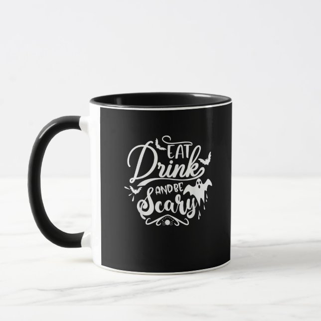 Womens Eat Drink And Be Scary Halloween Modern Mug (Left)