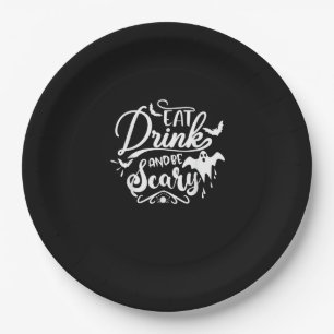 Womens Eat Drink And Be Scary Halloween Modern Paper Plates