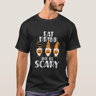 Womens EAT DRINK BE SCARY Halloween Gnomes Raglan T-Shirt