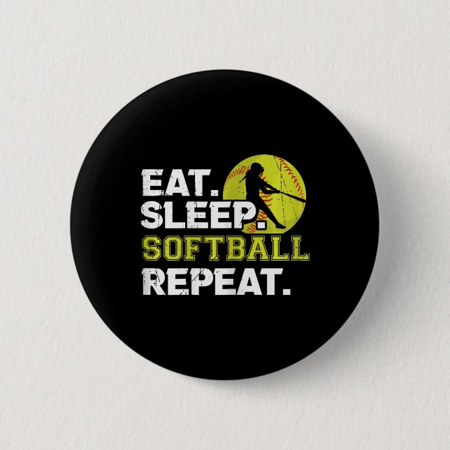 Womens Eat Sleep Softll Repeat Funny Softll Design Button (Front)