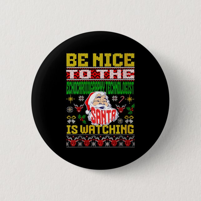 Womens Echocardiography Tech Christmas Ugly Sweate Button (Front)