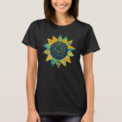 Womens Eclectic Sunflower T_Shirt Black