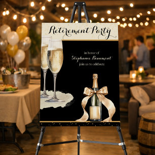 Women's Elegant Black Champagne Retirement Party Foam Board