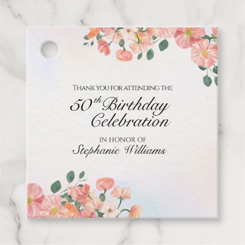 Women's Elegant Floral 50th Birthday Celebration Favor Tags