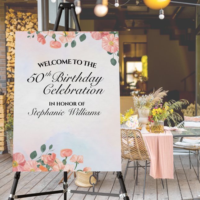 Women's Elegant Floral 50th Birthday Celebration  Foam Board (Creator Uploaded)