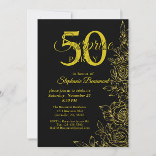 Women's Elegant Golden Rose Flower 50th Birthday Invitation