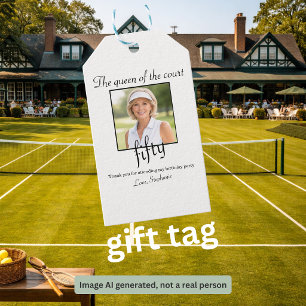 Women's Elegant Photo Tennis 50th Birthday Party Gift Tags