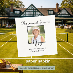 Women's Elegant Photo Tennis 50th Birthday Party Napkins