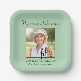 Women's Elegant Photo Tennis 50th Birthday Party Paper Plates