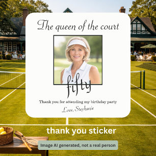 Women's Elegant Photo Tennis 50th Birthday Party Square Sticker