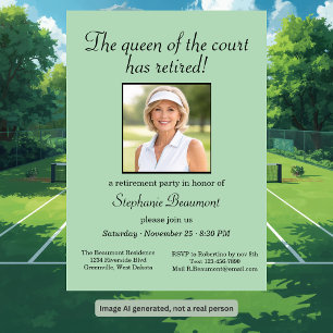 Women's Elegant Photo Tennis Theme Retirement Invitation
