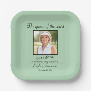 Women's Elegant Photo Tennis Theme Retirement Paper Plates