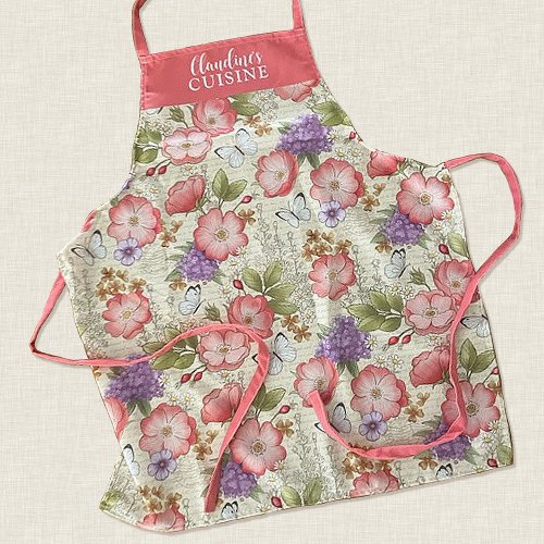 Womens Elegant Stylish Pink Floral Pattern Apron