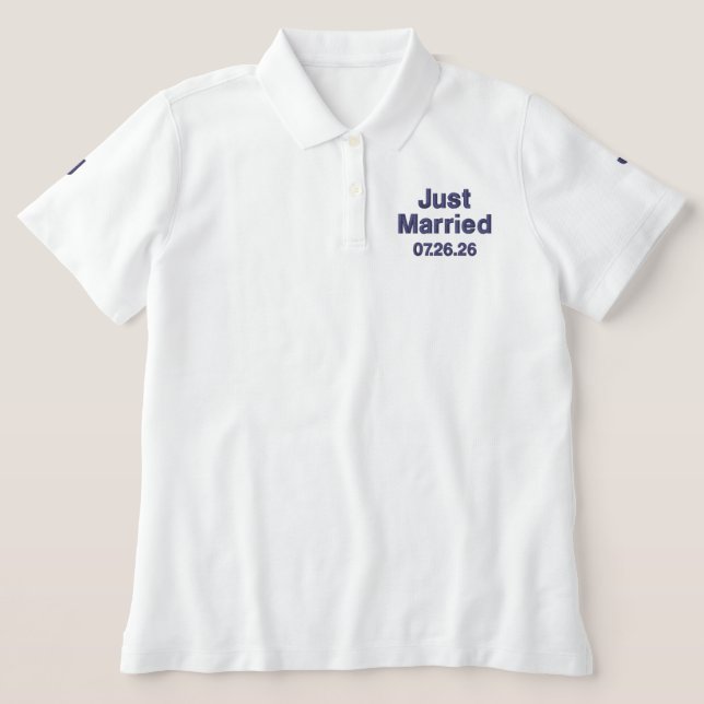 Women's Embroidered Just Married Monogram Embroidered Polo Shirt (Design Front)