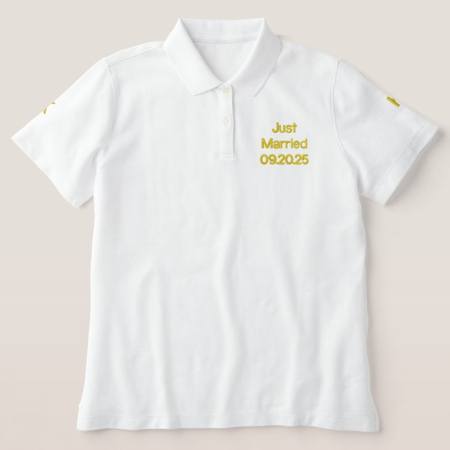 Womens Embroidered Just Married Monogram Polo Shirt (Design Front)