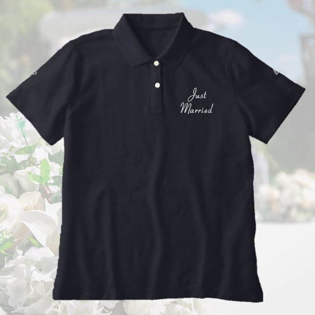 Women's Embroidered Just Married Monogram Polo Shirt (Creator Uploaded)