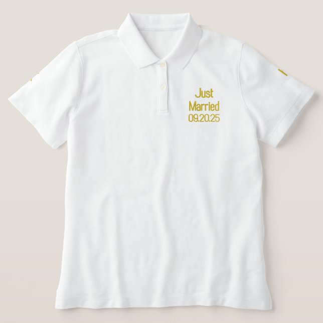 Womens Embroidered Just Married Monogram Polo Shirt (Design Front)