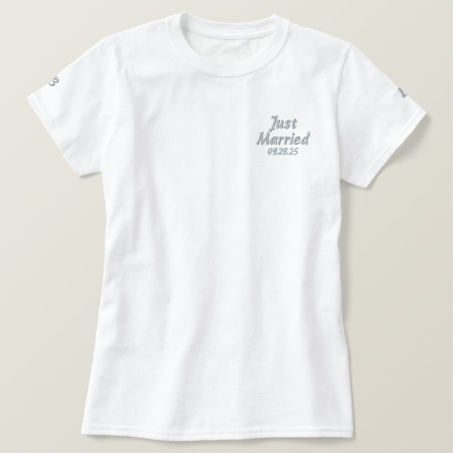 Women's Embroidered Just Married Monogram Shirt (Design Front)