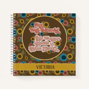 Women's Empowerment Retro 60s & 70s Floral Yellow Notebook