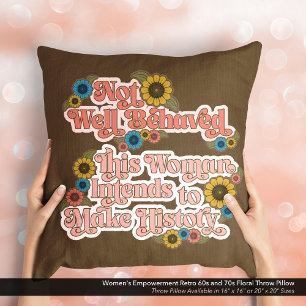 Women's Empowerment Retro 60s and 70s Floral Throw Pillow