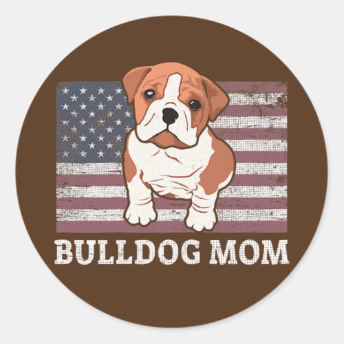 Womens English Bulldog Mom American Flag 4th of Classic Round Sticker