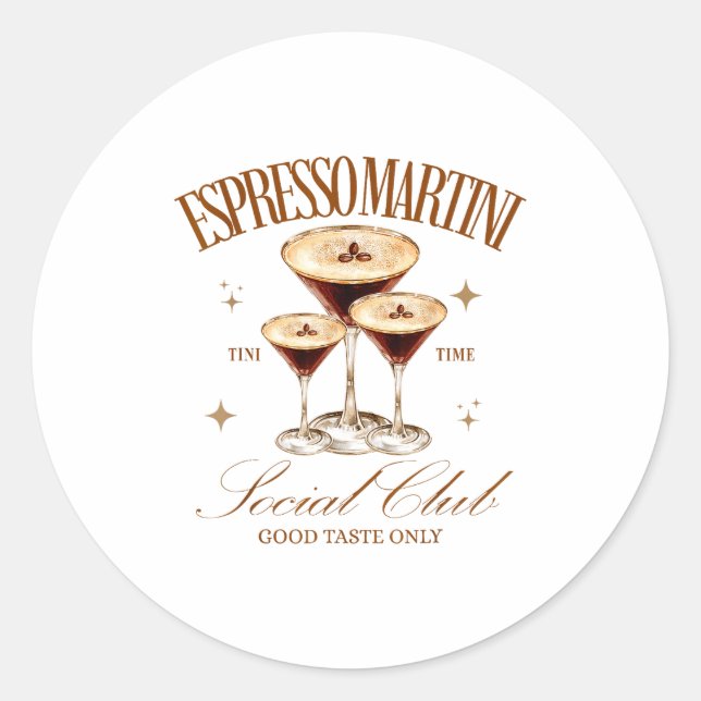 Womens Espresso Martini Social Club Drinking Tail  Classic Round Sticker (Front)