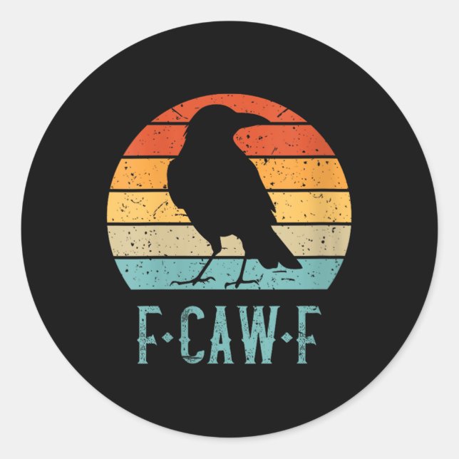 Womens F-caw-f Black Crow Black Bird Retro Sunset  Classic Round Sticker (Front)