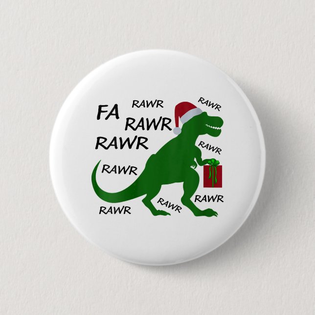 Womens Fa Rawr Dinosaur T-rex Xmas Party Santa T-r Button (Front)