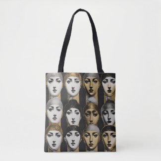 Womens Faces Gold Black White Design Tote