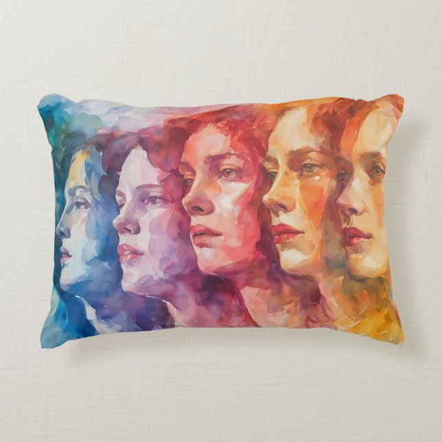 Women's Faces - Watercolor Painting Accent Pillow (Front)