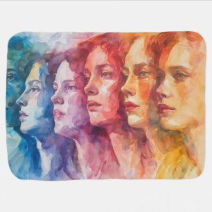 Women's Faces - Watercolor Painting Baby Blanket