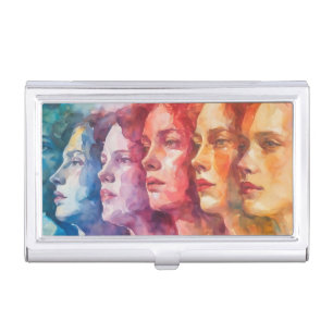 Women's Faces - Watercolor Painting Business Card Case