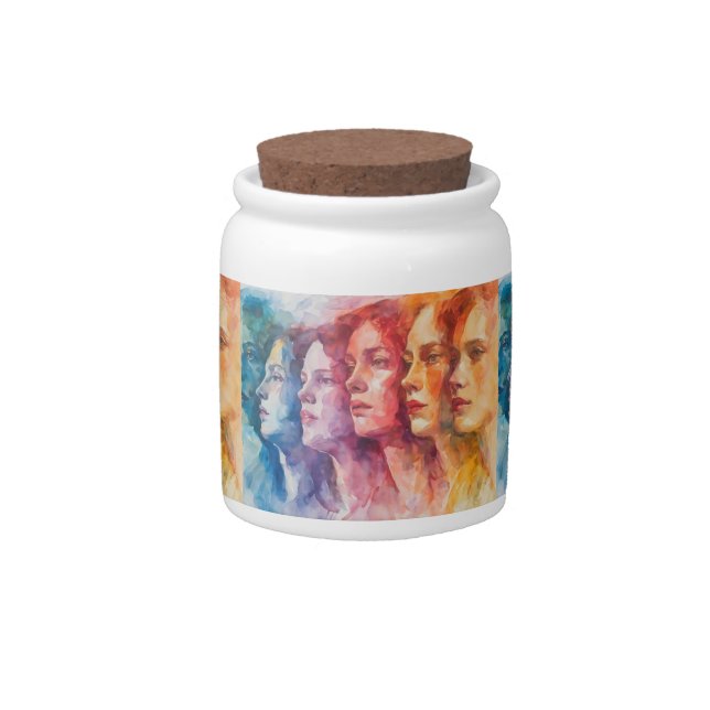 Women's Faces - Watercolor Painting Candy Jar (Front)