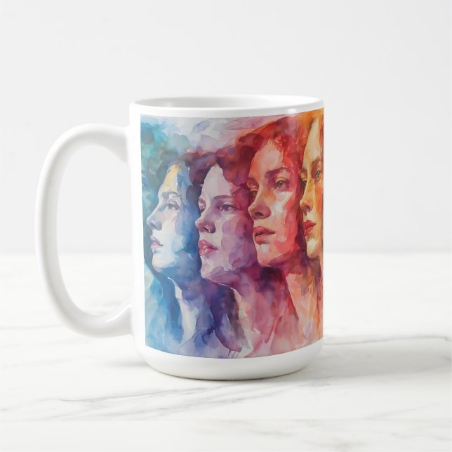 Women's Faces - Watercolor Painting Coffee Mug (Left)
