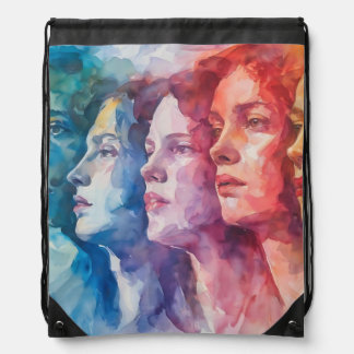 Women's Faces - Watercolor Painting Drawstring Bag