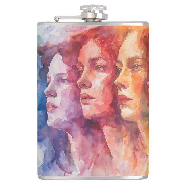 Women's Faces - Watercolor Painting Flask (Front)