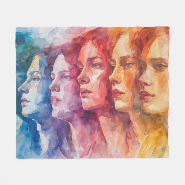 Women's Faces - Watercolor Painting Fleece Blanket (Front (Horizontal))