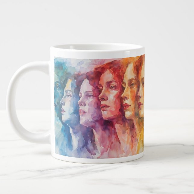 Women's Faces - Watercolor Painting Giant Coffee Mug (Left)