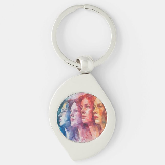 Women's Faces - Watercolor Painting Keychain (Front)
