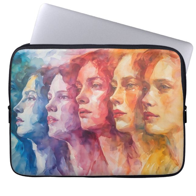 Women's Faces - Watercolor Painting Laptop Sleeve (Front)