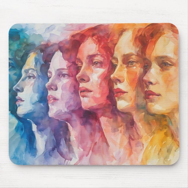 Women's Faces - Watercolor Painting Mouse Pad (Front)