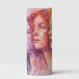 Women's Faces - Watercolor Painting Pillar Candle