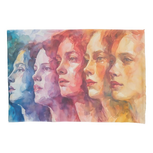 Women's Faces - Watercolor Painting Pillow Case (Front)